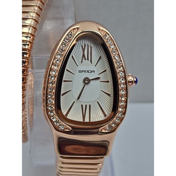 Sanda 1151 Rose Gold Snake Coil Bangle Rhinestone Roman Womens Watch New Battery main image 12